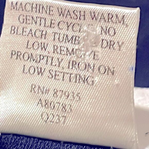 Susan Graver navy w polka dots button up gentle ruffle collar blouse M - Picture 8 of 9